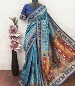turquoise art silk blend banarasi jacquard work saree with unstitched blouse piece