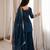 Teal blue embroidered crunchy silk kurta bell bottom set with dupatta