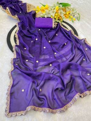 Purple Color Butti embroidered and Sequence Work Silk Blend Saree  2