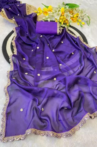 Purple Color Butti embroidered and Sequence Work Silk Blend Saree 