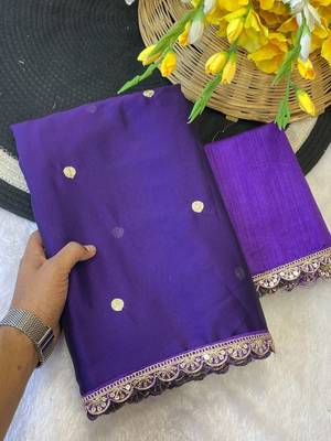 Purple Color Butti embroidered and Sequence Work Silk Blend Saree  3