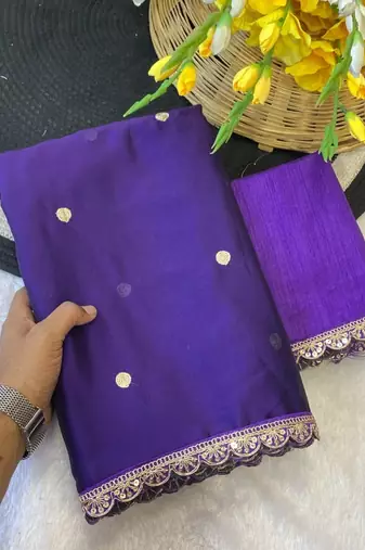 Purple Color Butti embroidered and Sequence Work Silk Blend Saree 