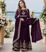 Purple faux georgette readymade anarkali suit with zari thread & embroidery work