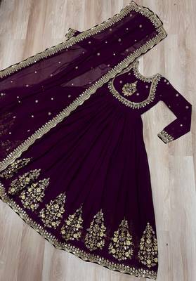 Purple faux georgette readymade anarkali suit with zari thread & embroidery work 3