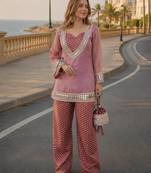 Peach silk blend  readymade suit with real mirror & sequence work