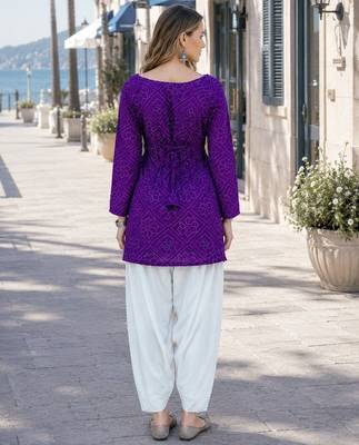 Purple cotton readymade suit with bandhej printed work 2