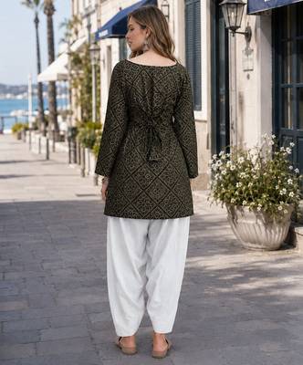 Mehendi cotton readymade suit with bandhej printed work 2