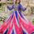 Blue&pink georgette free size stitched navratri anarkali suit with bandhej & embroidery work