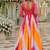 Pink&yellow georgette free size stitched navratri anarkali suit with bandhej & embroidery work