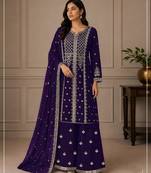 Purple premium faux georgette embroidered suit set