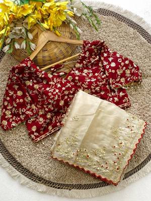 Off White Color Embroidery Sequence Work with Rich Floral Border Silk Blend Saree 4