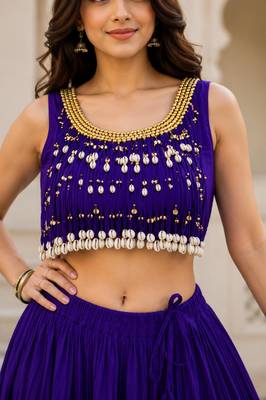 purple cotton embroidered mirror work ghagra choli 2