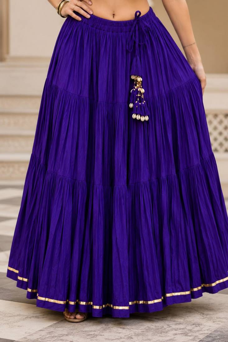 purple cotton embroidered mirror work ghagra choli