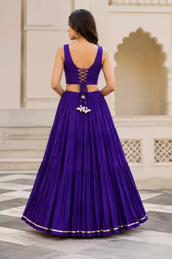 purple cotton embroidered mirror work ghagra choli
