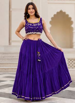 purple cotton embroidered mirror work ghagra choli 1