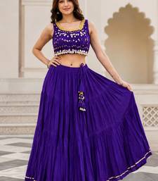 purple cotton embroidered mirror work ghagra choli