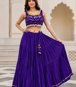 purple cotton embroidered mirror work ghagra choli