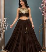 brown cotton embroidered stone work ghagra choli