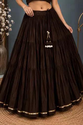 brown cotton embroidered stone work ghagra choli