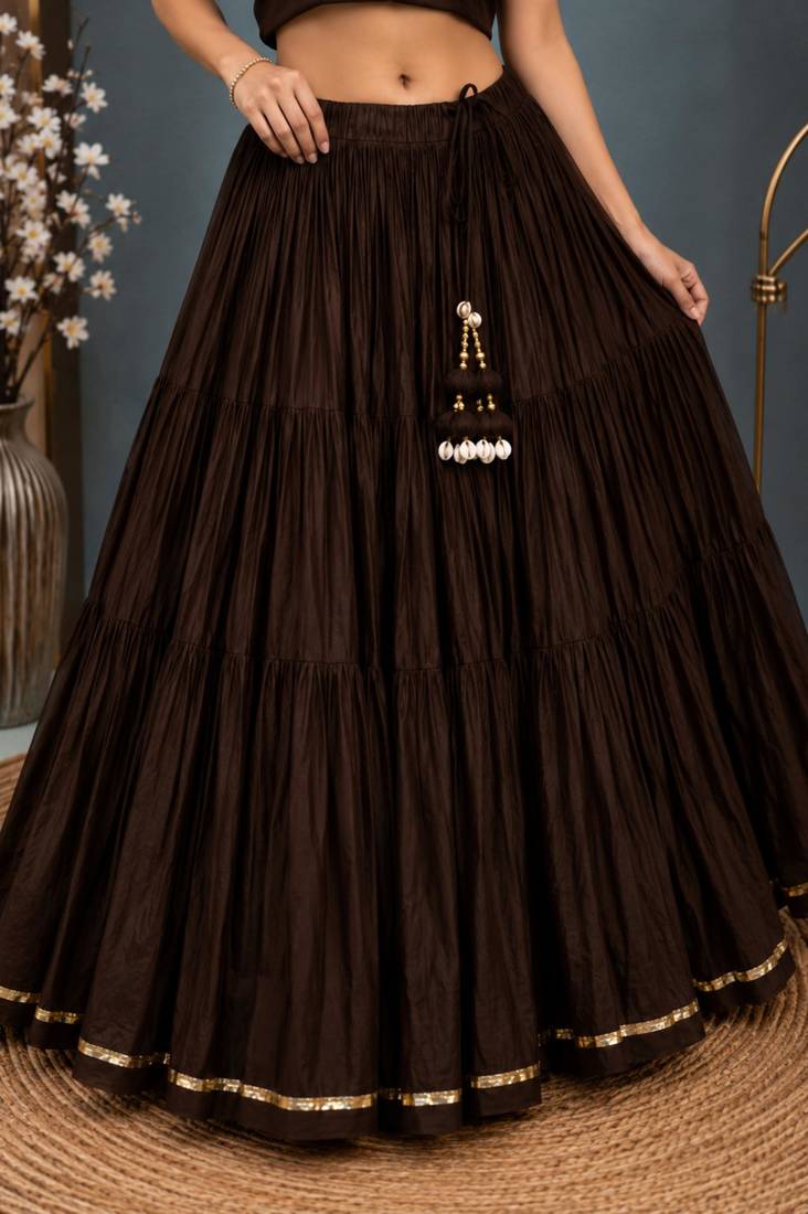 brown cotton embroidered stone work ghagra choli