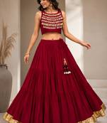 red cotton embroidered mirror work ghagra choli