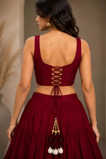 red cotton embroidered mirror work ghagra choli