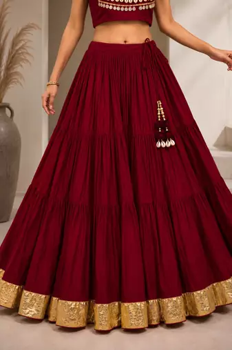 red cotton embroidered mirror work ghagra choli