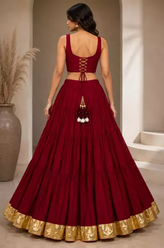 red cotton embroidered mirror work ghagra choli
