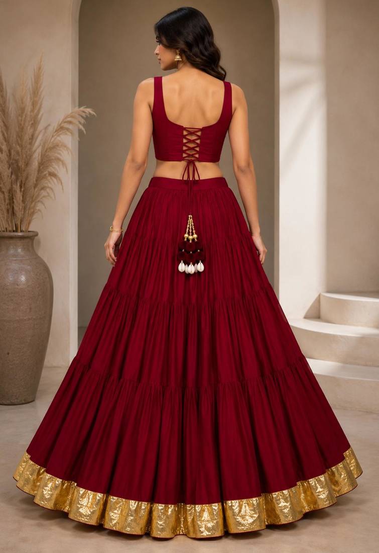 red cotton embroidered mirror work ghagra choli