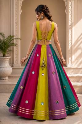 multicolor cotton embroidered mirror work ghagra choli 2