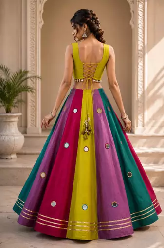multicolor cotton embroidered mirror work ghagra choli