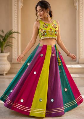 multicolor cotton embroidered mirror work ghagra choli 1