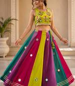 multicolor cotton embroidered mirror work ghagra choli
