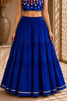 royal blue cotton embroidered mirror work ghagra choli 3