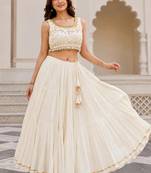 off white cotton embroidered mirror work ghagra choli