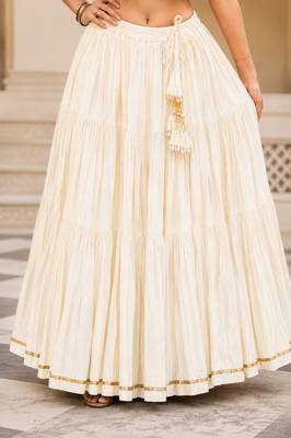 off white cotton embroidered mirror work ghagra choli 4