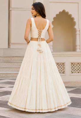 off white cotton embroidered mirror work ghagra choli 5