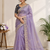 Lavender Color Embroidery Sequence Work with Rich Floral Border Silk Blend Saree