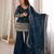 Stylish teal blue straight kurta with bell bottom pant and dupatta set