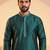 Mens teal silk blend woven design straight kurta