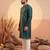 Mens teal silk blend woven design straight kurta