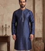 Mens blue jacquard woven design straight kurta
