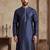 Mens blue jacquard woven design straight kurta