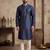Mens blue jacquard woven design straight kurta