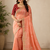 Light Orange Color Embroidery Sequence Work with Rich Floral Border Silk Blend Saree