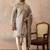 Men grey silk blend embroidered ethnic kurta with trousers & dupatta