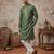 Mens green silk blend solid emboidered sequins kurta