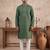 Mens green silk blend solid emboidered sequins kurta