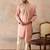 Men pink zari embroidered silk blend kurta with trousers & dupatta