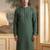 Mens green silk blend solid emboidered sequins kurta